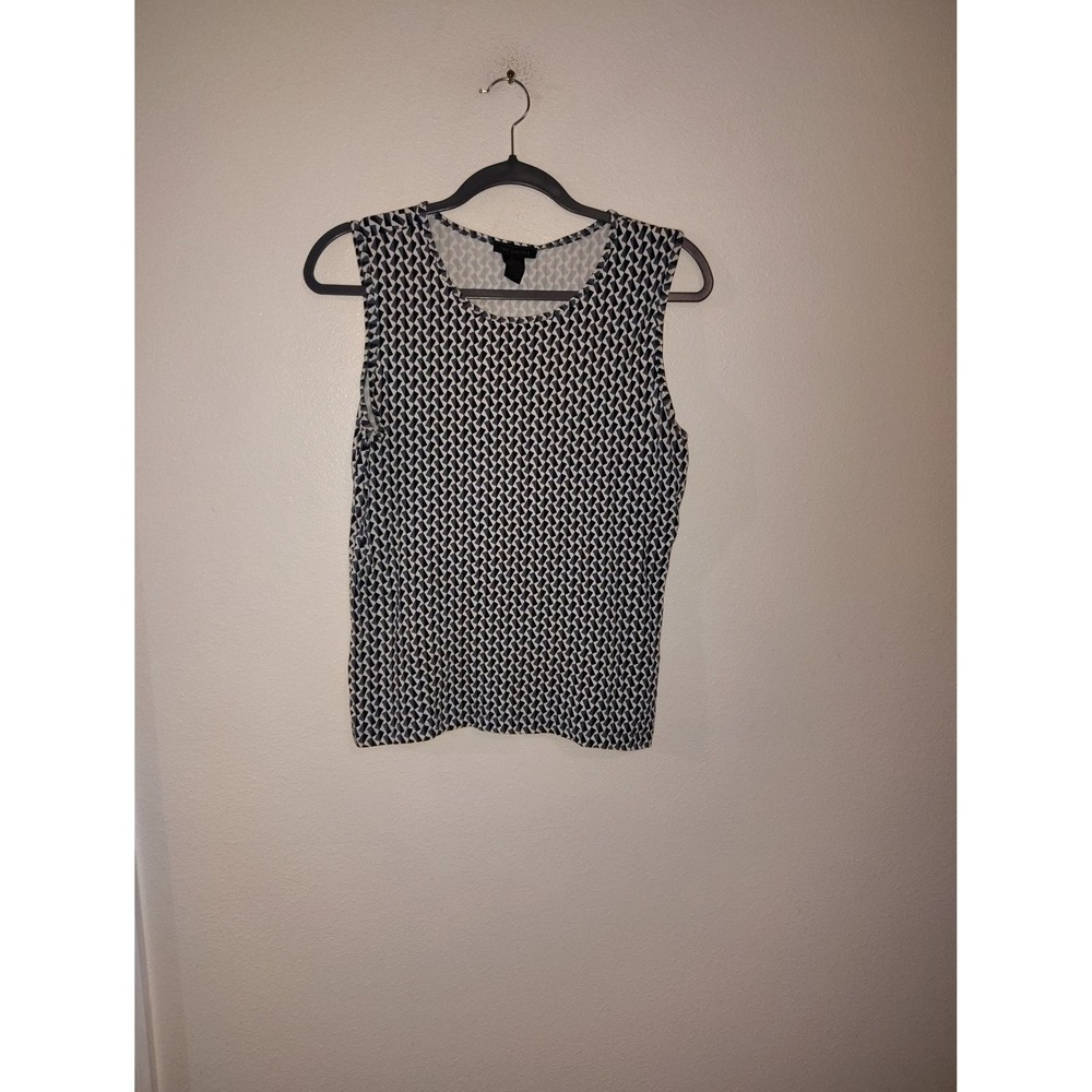 The Limited Large Navy Blue White Geometric Tile Print Sleeveless Shell Top
